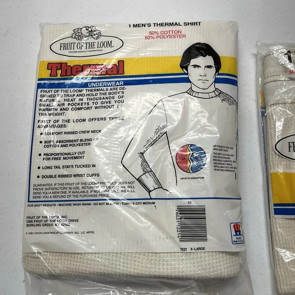 Vintage Fruit Of The Loom Thermal Underwear Set XL Long Sleeve Pants NOS 1983